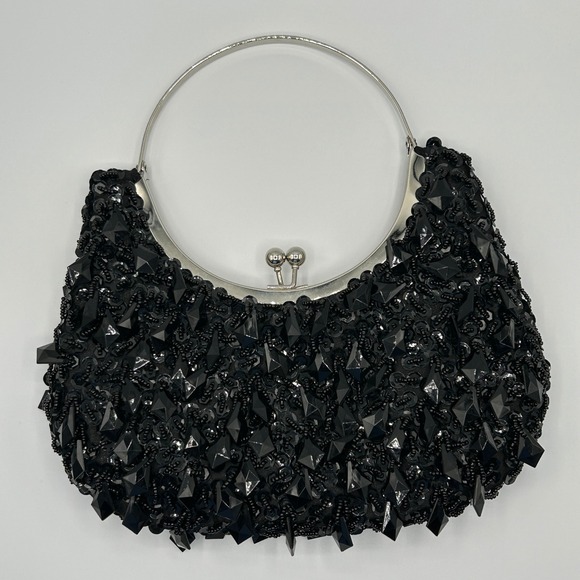 Black Jewel & Sequin Wristlet Kiss Lock Evening Party Purse Prom Sex & The City - Picture 1 of 8